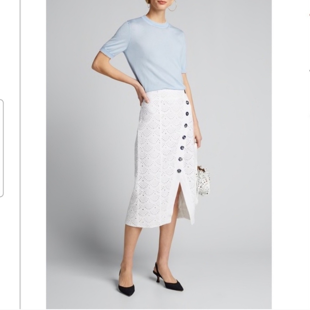 Tanya Taylor Pencil Skirt Size 22 Plus 3X White Eyelet NWT Azaela Linen Cotton
